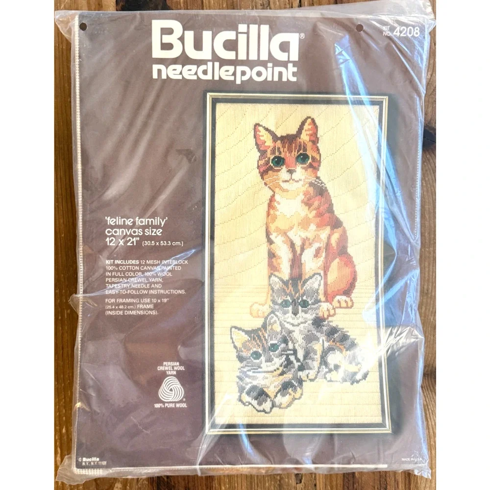Bucilla Needlepoint Kit Feline Family 4208 Kitten Cat Vintage 12 x 21 NOS Sealed